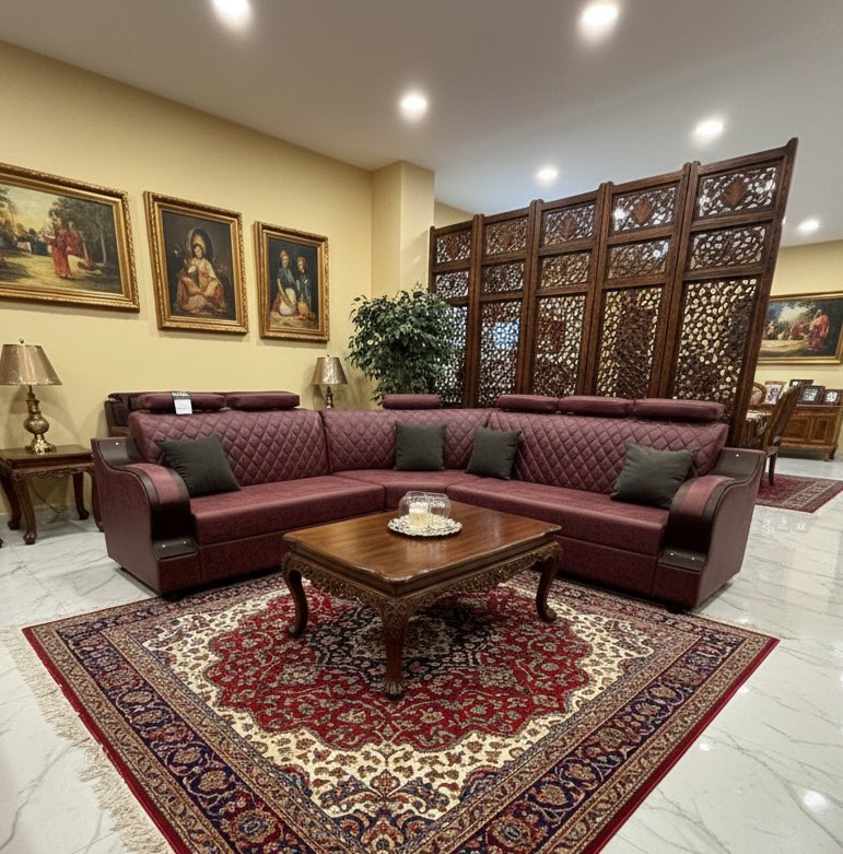 Luxury Maroon L-Shaped Sofa with Quilted Backrest & Adjustable Headrests - Image 3